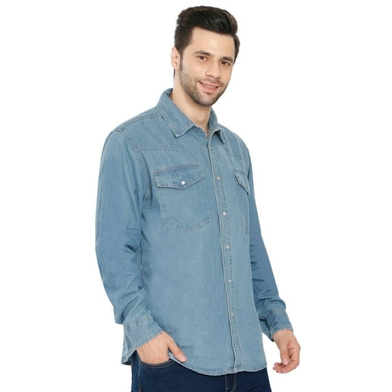 Turtle Bay New York Mens Western Snap Front Button Shirt in Denim and Twill