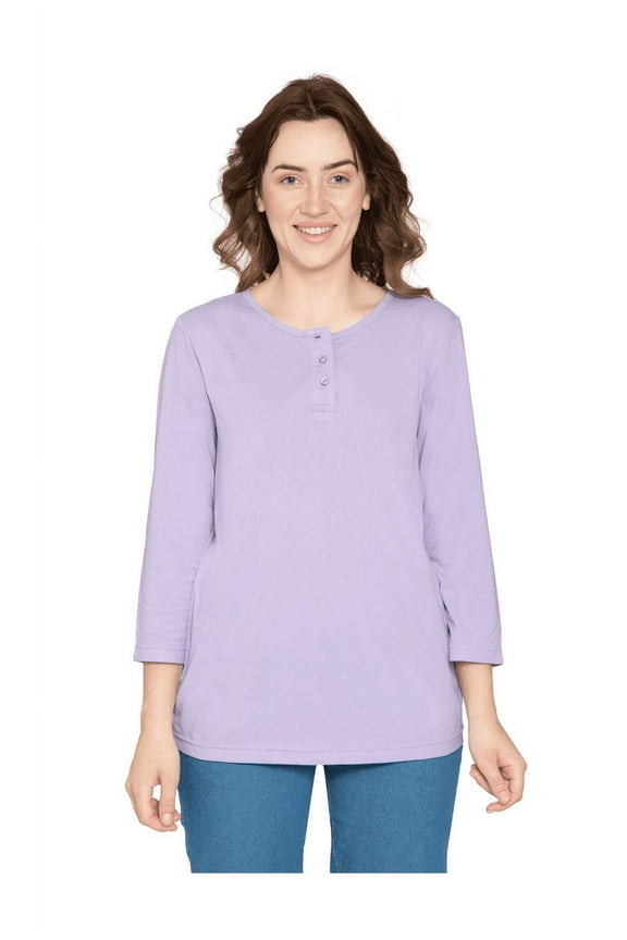 Women's 3/4 sleeves Henley in cotton blend with button placket
