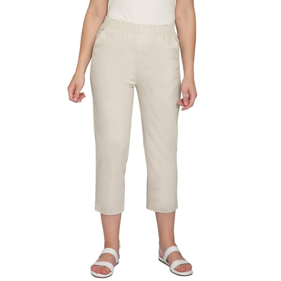 Turtle Bay New York Women's Elastic Waist Pull On Stretch Twill Capri with side pockets (Plus Sizes)