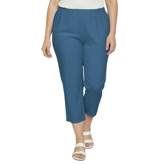 Turtle Bay New York Women’s Pull-On Stretch Denim Capris – Elastic Waist, Lightweight Cotton Blend with Pockets (Plus Sizes)