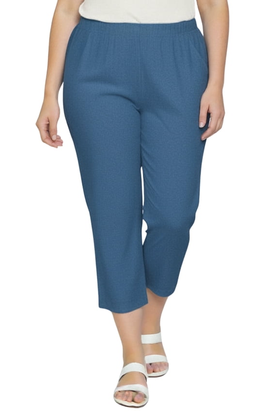 Women’s Pull-On Stretch Denim Capris – Elastic Waist, Lightweight Cotton Blend with Pockets (Plus Sizes)