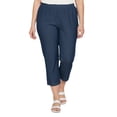 thumbnail image 1 of Turtle Bay New York Women’s Pull-On Stretch Denim Capris – Elastic Waist, Lightweight Cotton Blend with Pockets (Plus Sizes), 1 of 9