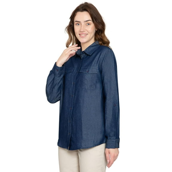 Turtle Bay New York Women's Button Down Denim Shirt - Long Sleeve wiith Pocket Tops
