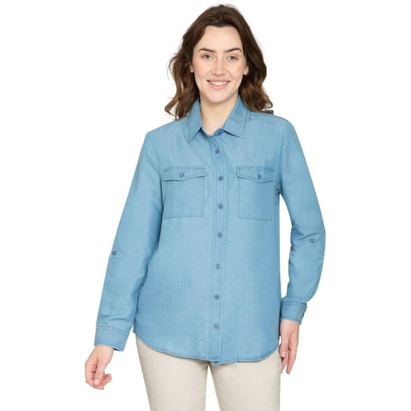Turtle Bay New York Women's Button Down Denim Shirt - Long Sleeve wiith Pocket Tops