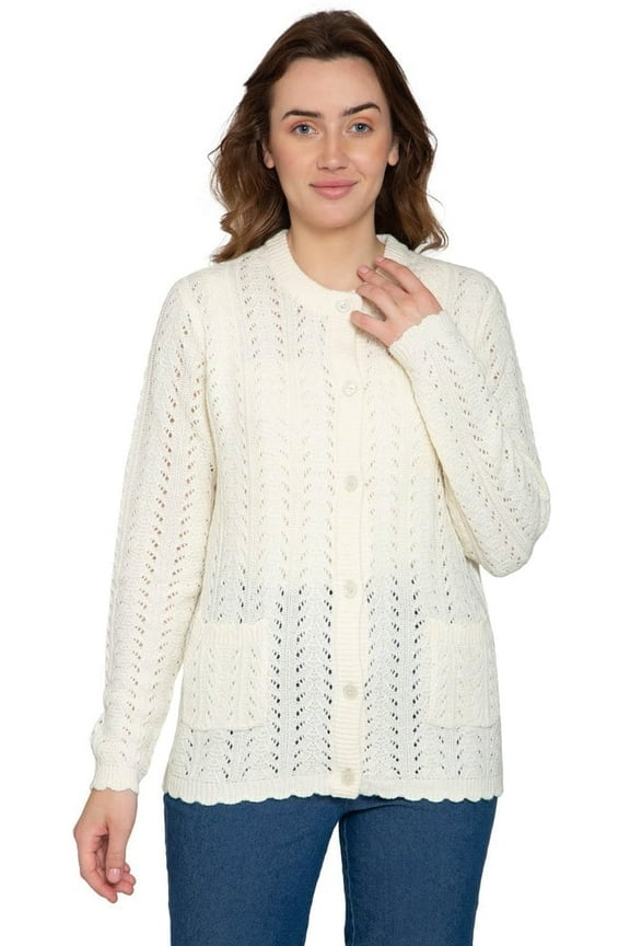 Women's Button Front Pointelle Cardigan Sweater