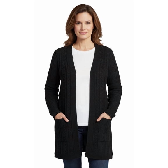 Turtle Bay New York Women’s Cable Knit Duster Cardigan, Open Front, Longline with Pockets