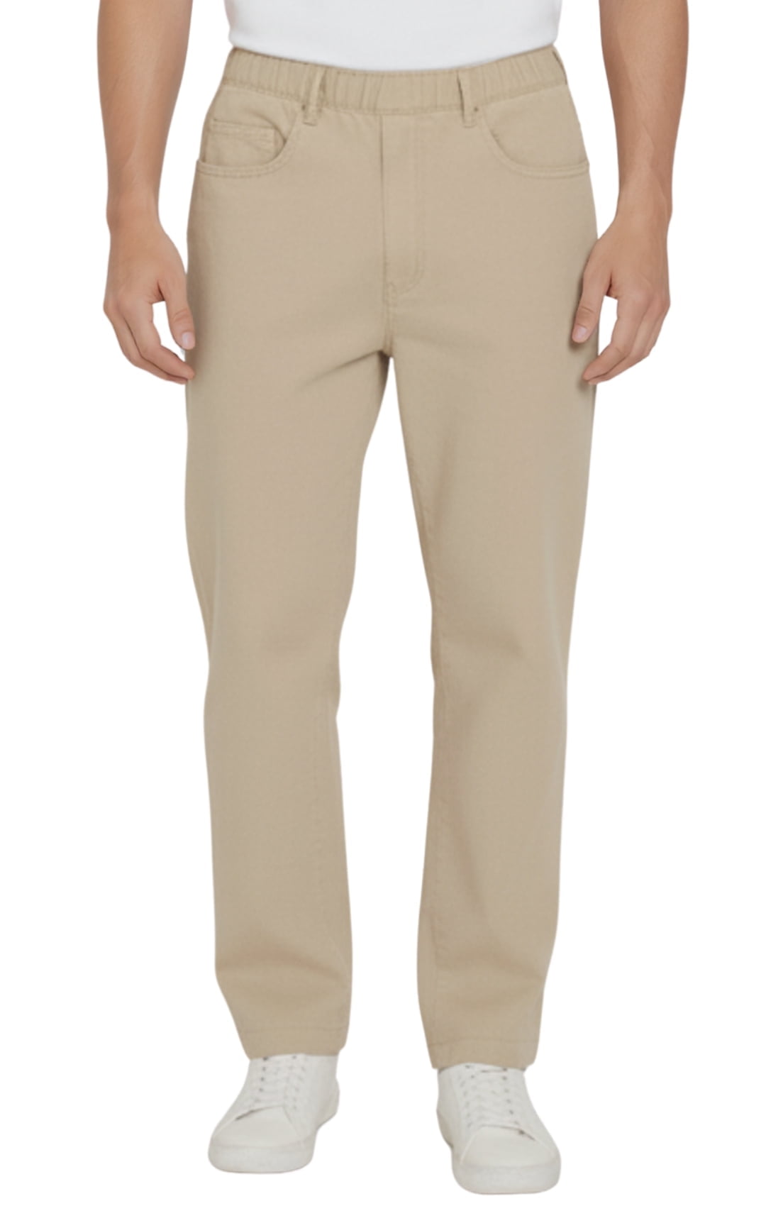 Mens Comfort Fit Casual Elastic Waist Pull on Pants in Twill (Plus Sizes)