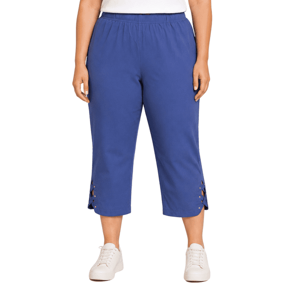 Turtle Bay New York Women's Capris with Studded Hem Detail in Cotton Blend Twill fabric with Angled side Pockets (Plus Sizes)
