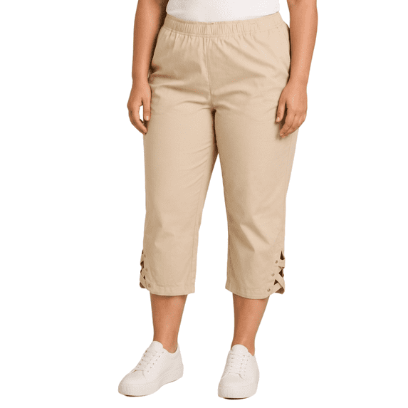 Turtle Bay New York Women's Capris with Studded Hem Detail in Cotton Blend Twill fabric with Angled side Pockets (Plus Sizes)