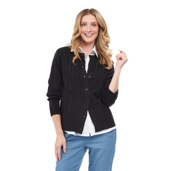 Turtle Bay New York Women's Classic Button Front Cable Knit Cardigan in Soft Acryllic