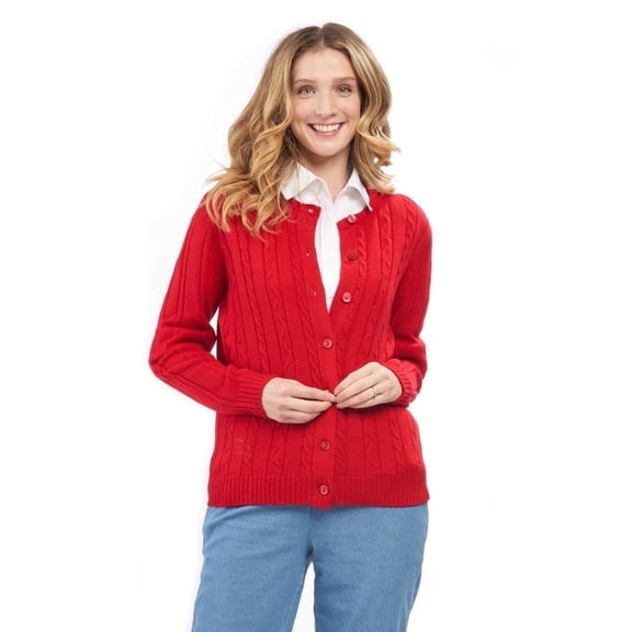 Turtle Bay New York Women's Classic Button Front Cable Knit Cardigan in Soft Acryllic