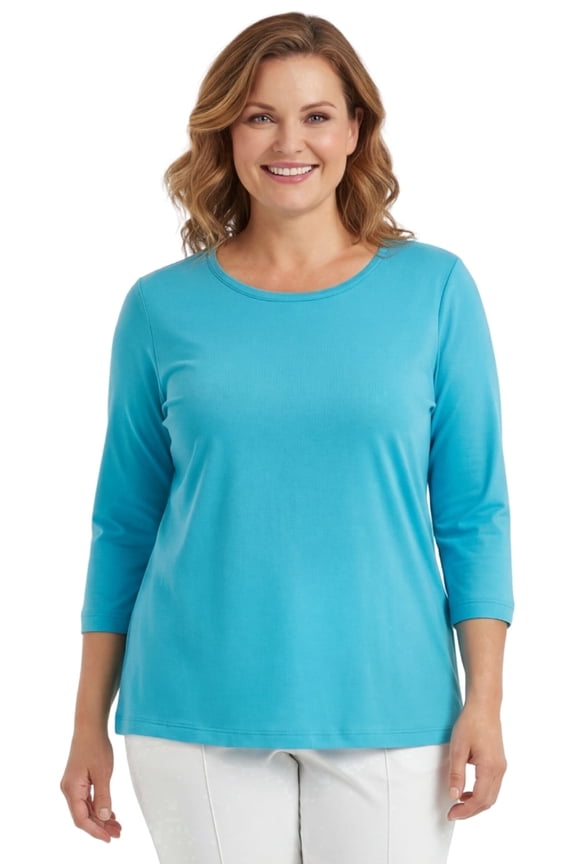 Women's Classic Comfort Fit 3/4 Sleeve length Crew Neck Jersey Knit T-Shirt