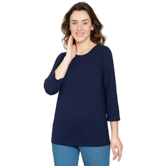 Turtle Bay New York Women's Classic Comfort Fit 3/4 Sleeve length Crew Neck Jersey Knit T-Shirt