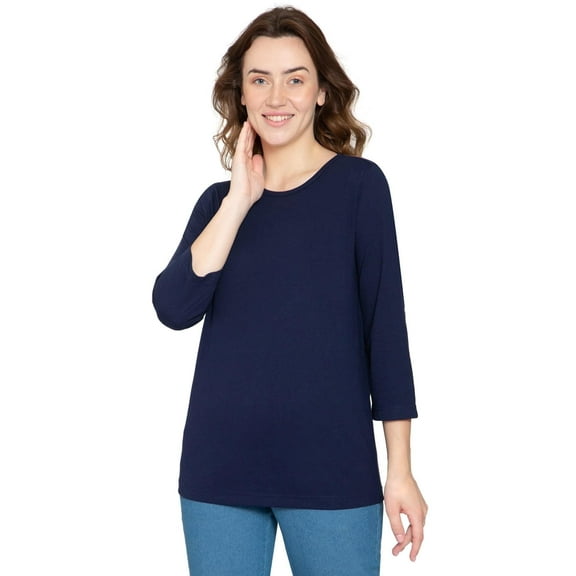 Turtle Bay New York Women's Classic Comfort Fit 3/4 Sleeve length Crew Neck Jersey Knit T-Shirt