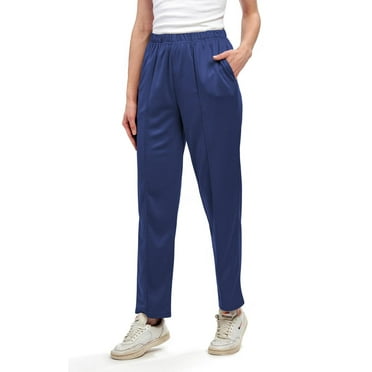 Turtle Bay New York Women's Classic Poly Knit Pants - Pull On Slacks with Elastic Waist