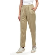 Turtle Bay New York Womens Classic Polyester Pants - Pull On Slacks with Elastic Waist and Side Pockets