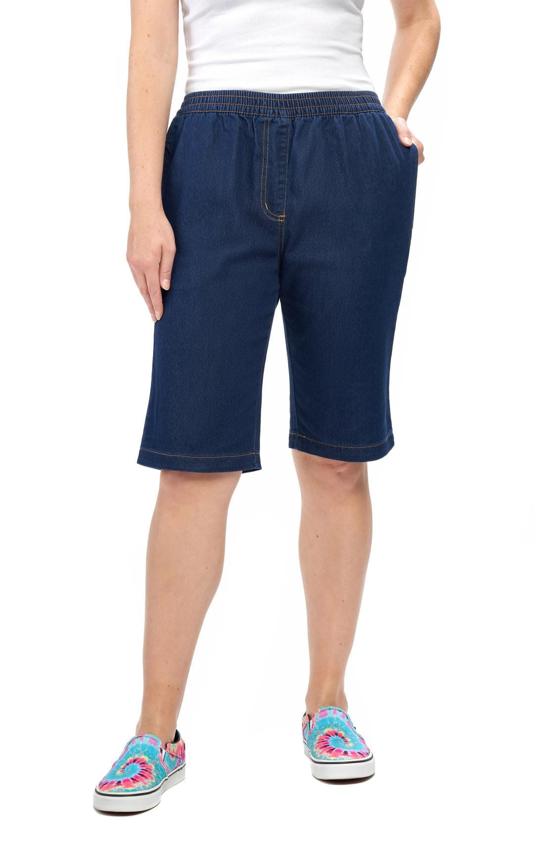 Turtle Bay New York Women's Denim Pull On Bermuda Shorts Easy Pull On Styles in Lightweight