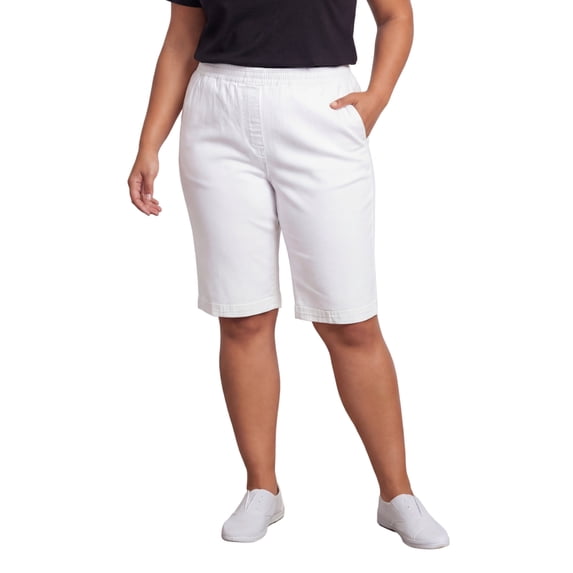 Turtle Bay New York Women's Lightweight Twill Bermuda Shorts Elastic Waist Plus Sizes