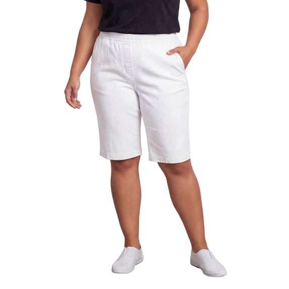Turtle Bay New York Women's Lightweight Twill Bermuda Shorts Elastic Waist Plus Sizes