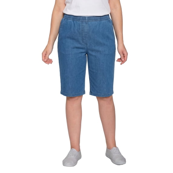 Turtle Bay New York Women’s Lightweight Denim Bermuda Shorts, Elastic Waist, Plus Sizes