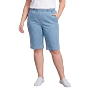 Turtle Bay New York Women’s Lightweight Denim Bermuda Shorts, Elastic Waist, Plus Sizes