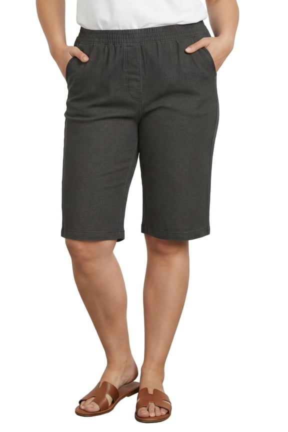 Women's Casual Elastic Waist Knee Length Cotton Blend Denim Bermuda Shorts (Plus Sizes)