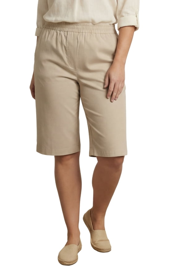 Women's Lightweight Twill Bermuda Shorts Elastic Waist Plus Sizes
