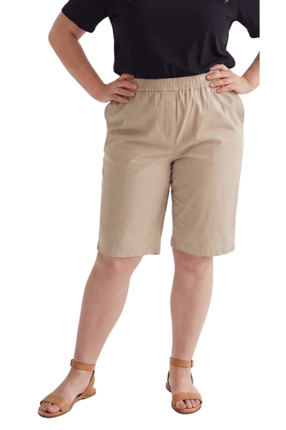 Women's Lightweight Twill Bermuda Shorts Elastic Waist Plus Sizes