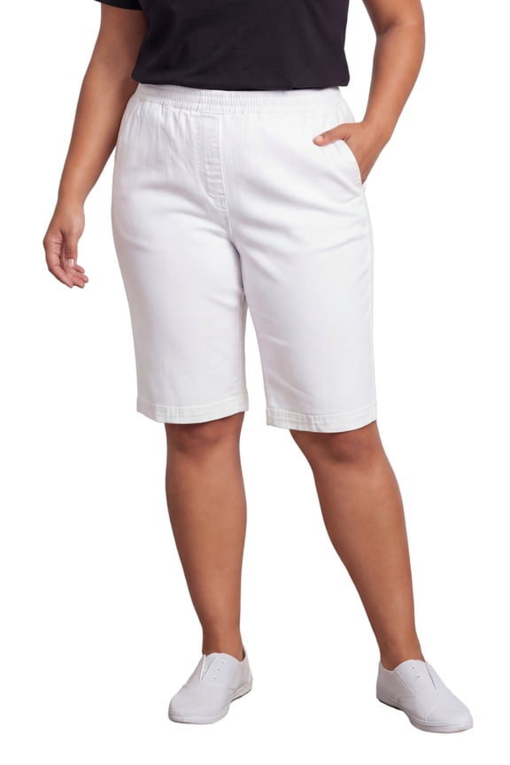 Women's Lightweight Twill Bermuda Shorts Elastic Waist Plus Sizes