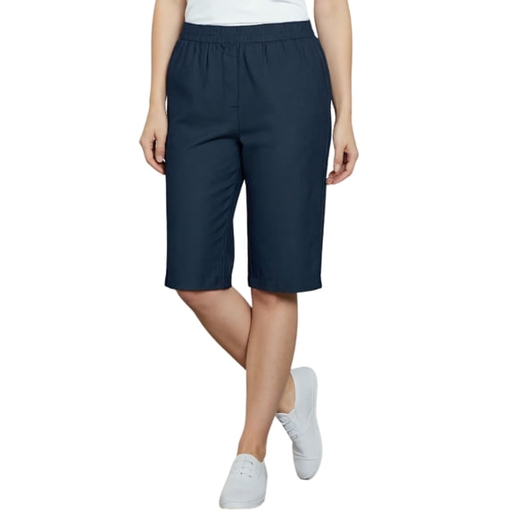 Turtle Bay New York Women's Casual Elastic Waist Knee Length Cotton Blend Denim Bermuda Shorts (Plus Sizes)