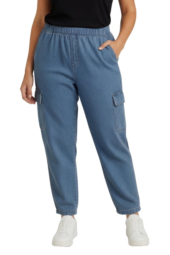 Women's Elastic Stretch Waist Casual Denim Pull-on Cargo Pants