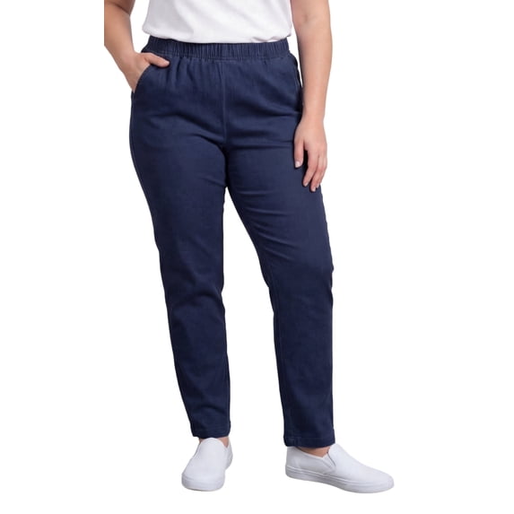 Turtle Bay New York Women’s Pull-On Pants, Elastic Waist, Soft Cotton Blend Lightweight Twill, Plus Sizes Available