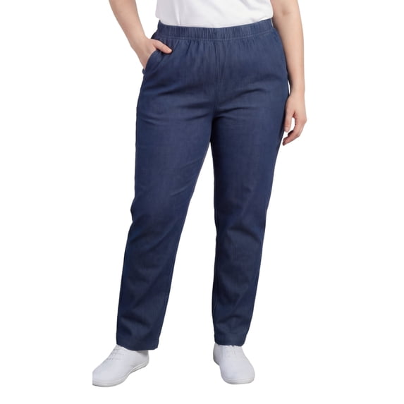 Turtle Bay New York Women's Lightweight Pull-On Stretch Denim Jeans, Elastic Waist Relaxed Fit Plus Sizes Available