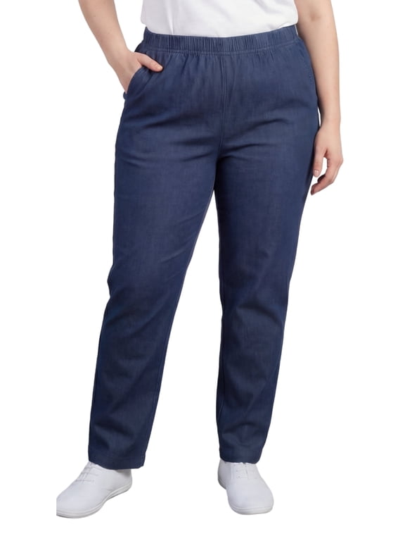 Women's Lightweight Pull-On Stretch Denim Jeans, Elastic Waist Relaxed Fit Plus Sizes Available