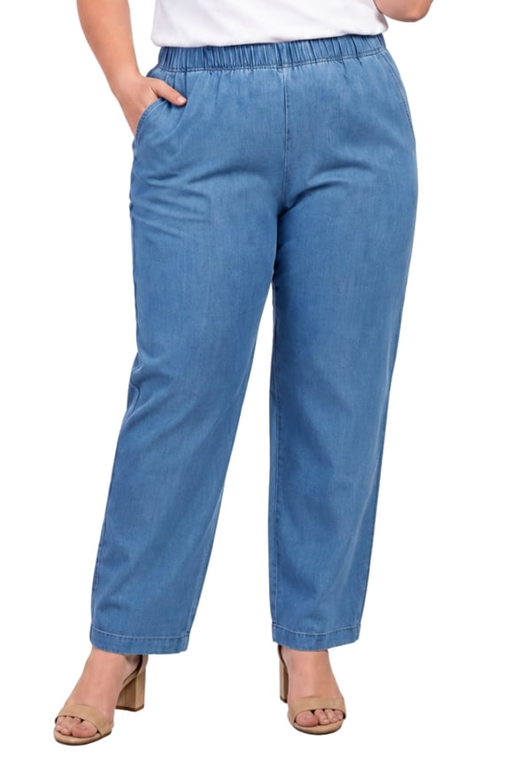 Women's Lightweight Pull-On Stretch Denim Jeans, Elastic Waist Relaxed Fit Plus Sizes Available