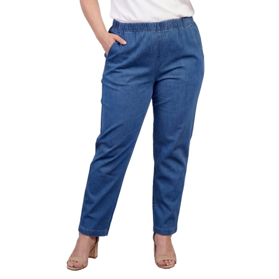 Turtle Bay New York Women's Lightweight Pull-On Stretch Denim Jeans, Elastic Waist Relaxed Fit Plus Sizes Available