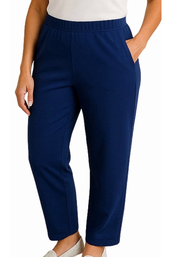 Women's Plus Size Knit Pull on Pants - Cotton Blend Sweatpants with Flat Front Waistband and Side Seam Pockets