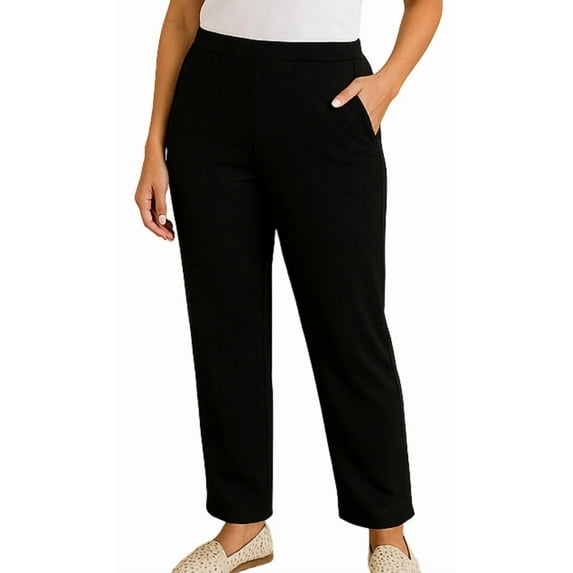 Turtle Bay New York Women's Plus Size Knit Pull on Pants - Cotton Blend Sweatpants with Flat Front Waistband and Side Seam Pockets
