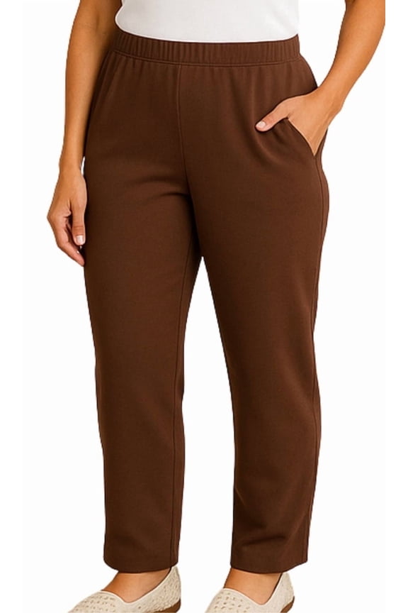 Women's Plus Size Pleated Knit Pull on Pants - Cotton Blend Sweatpants with Flat Front Waistband and Side Seam Pockets
