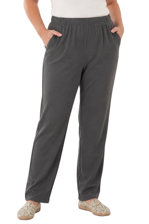 Women's Plus Size Pleated Knit Pull on Pants - Cotton Blend Sweatpants with Flat Front Waistband and Side Seam Pockets