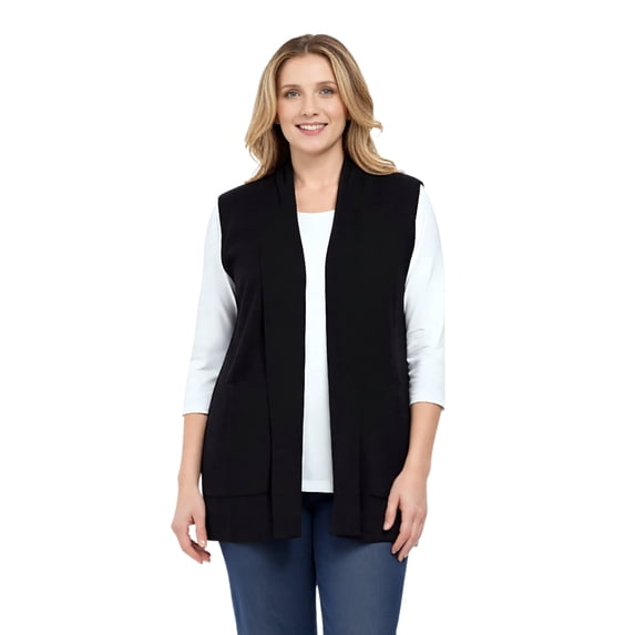 Turtle Bay New York Women's Long Sleeveless Open Front Soft Shawl Collar Vest