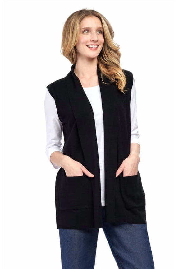 Women's Long Sleeveless Open Front Soft Shawl Collar Vest