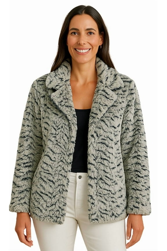 Women's One Button Faux Fur Lined Swing long Sleeves Jacket
