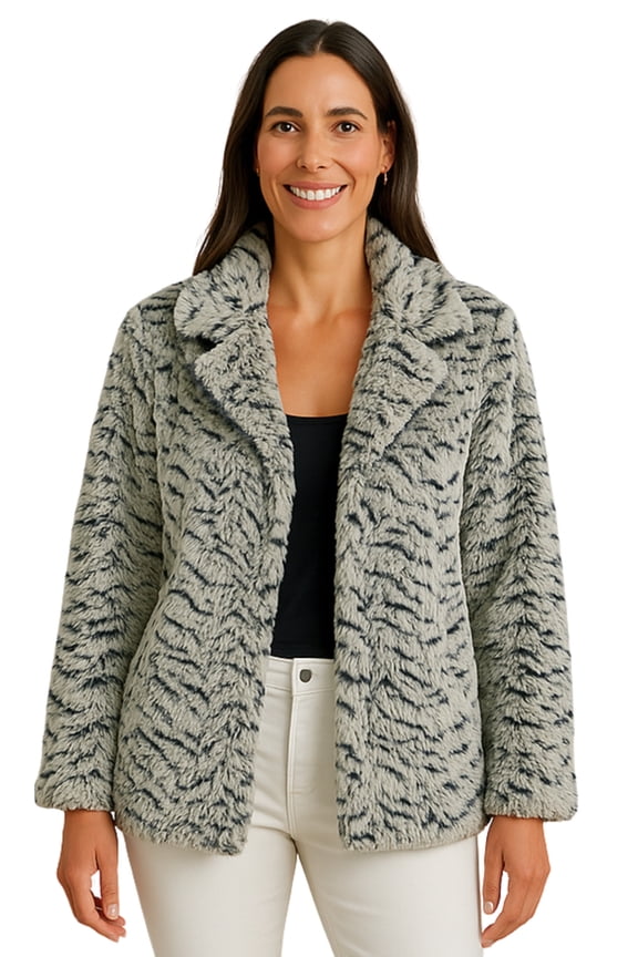 Women's One Button Faux Fur Lined Swing long Sleeves Jacket