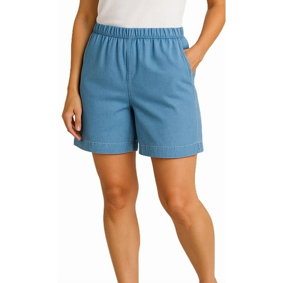 Turtle Bay New York Women’s Pull-On Stretch-Waist Denim Shorts – No Zipper, No Button, Soft Comfort