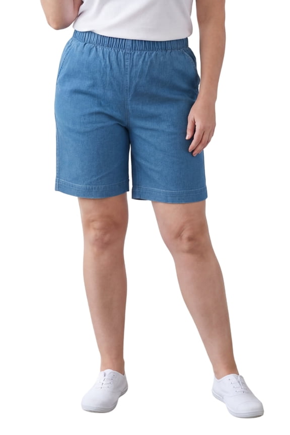 Womens Lightweight Pull On Denim Shorts Elastic Waist Plus Size