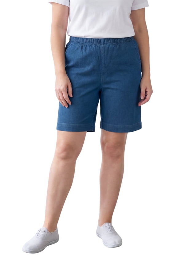 Womens Lightweight Pull On Denim Shorts Elastic Waist Plus Size