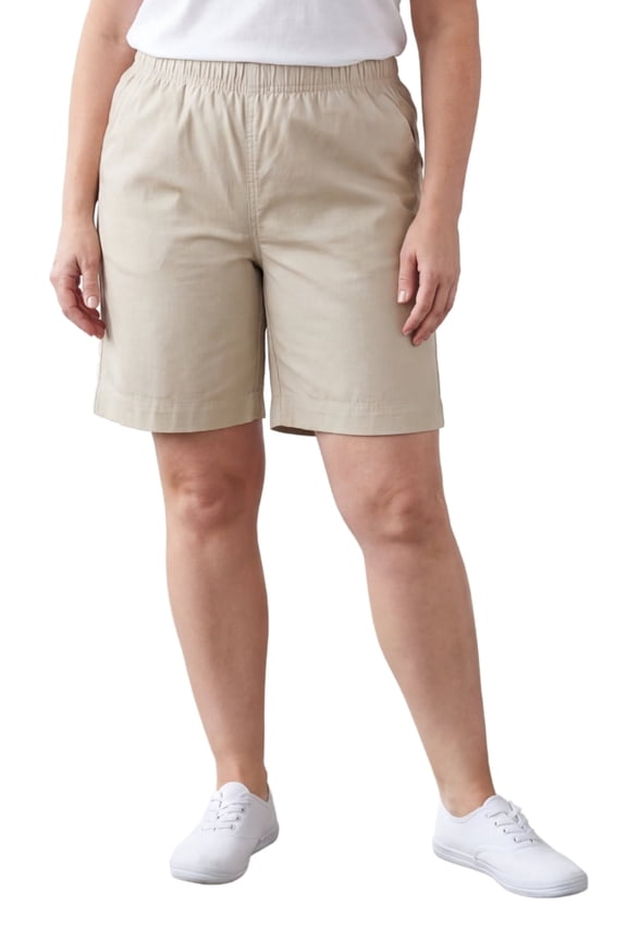 Womens Lightweight Pull On Twill Shorts Elastic Waist, Plus Sizes