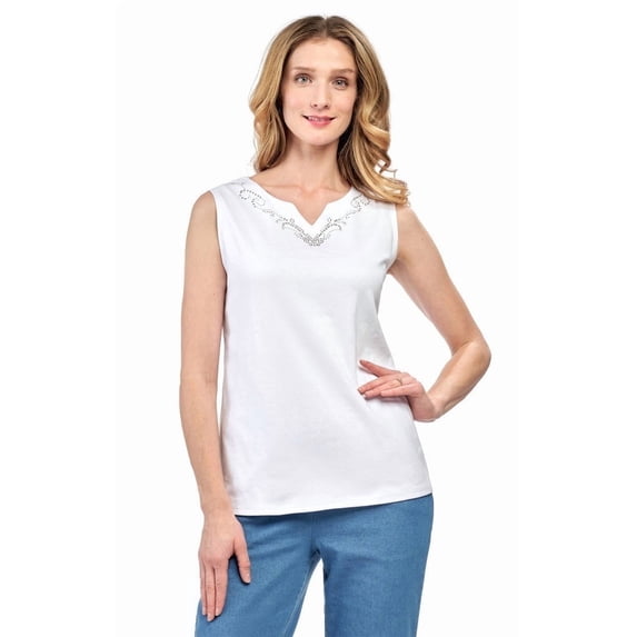 Turtle Bay New York Women's Rhinestone Notch V-neck Knitted Tank Top