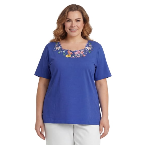Turtle Bay New York Women's Scalloped Neckline Embellished Tee
